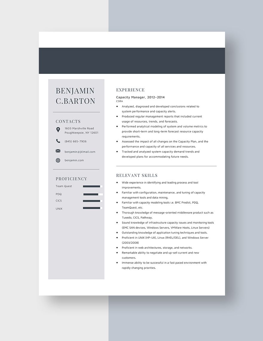 Capacity Manager Resume