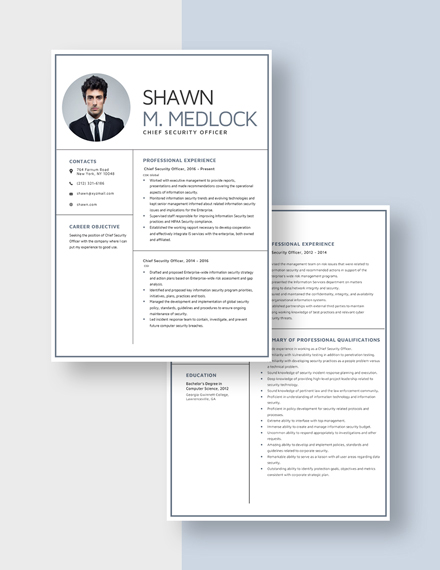 Chief Security Officer Resume CV Template Word Apple Pages