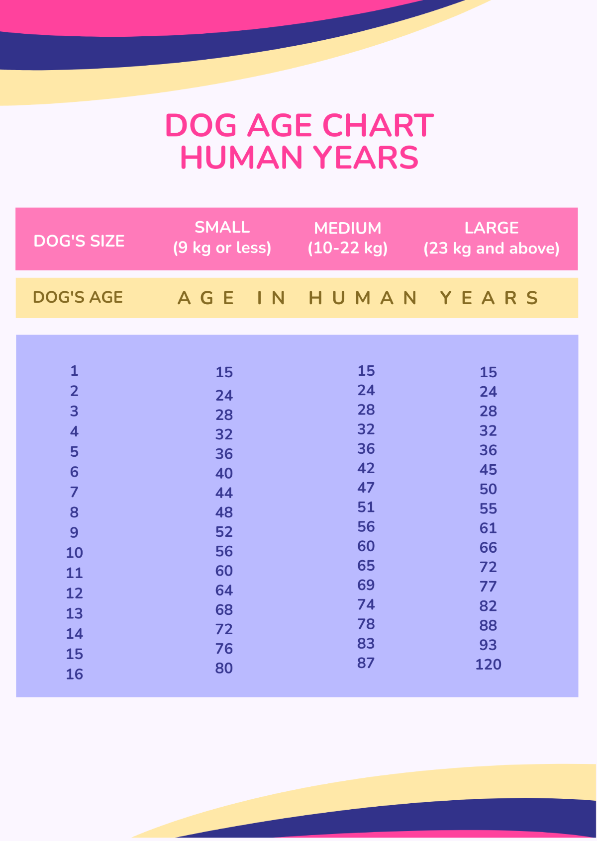 Free Dog Age Chart Human Years Template