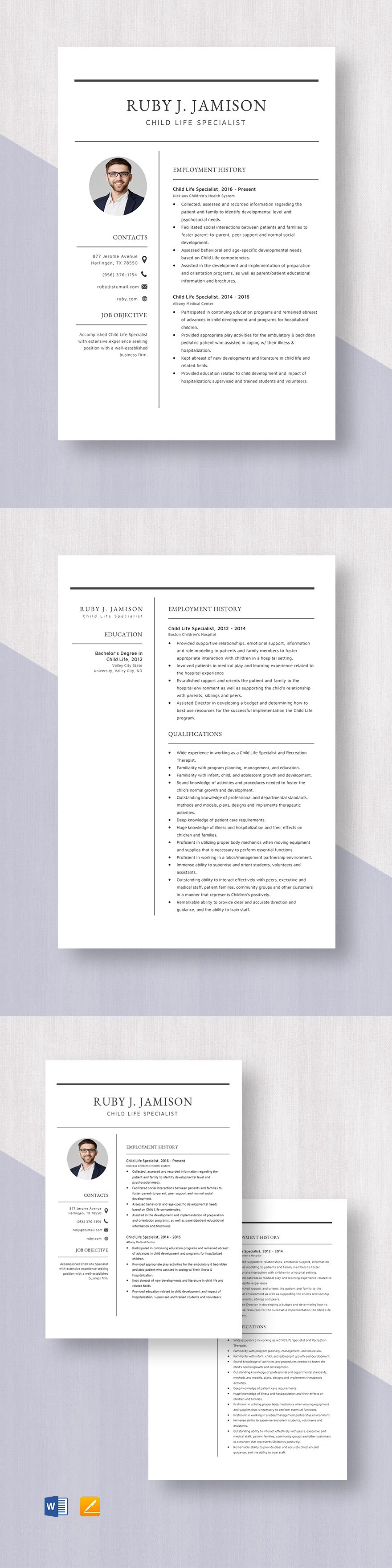 Child Care Teacher Resume Template Word, Apple Pages