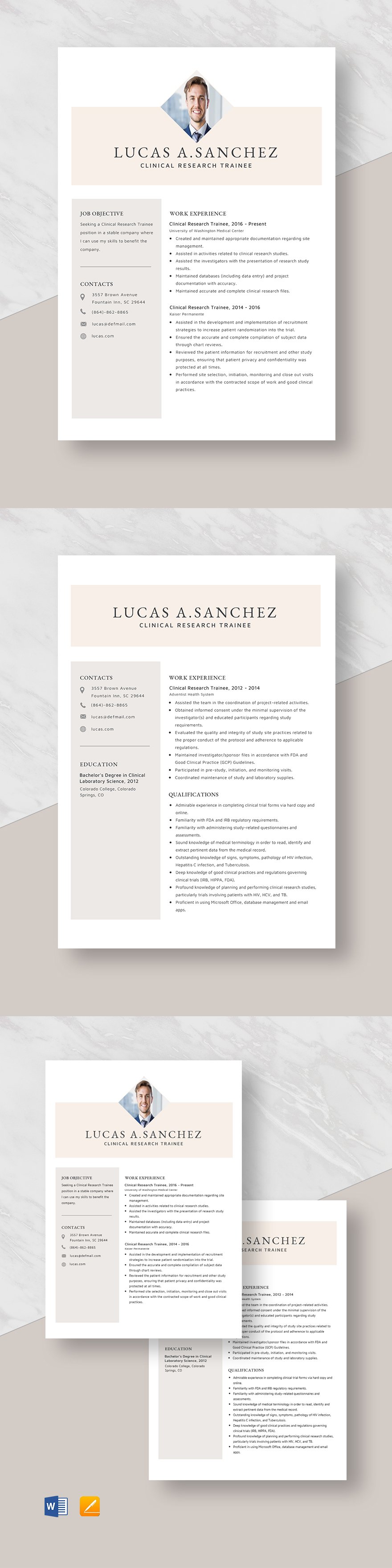 Clinical Research Assistant Resume Template Word Apple Pages