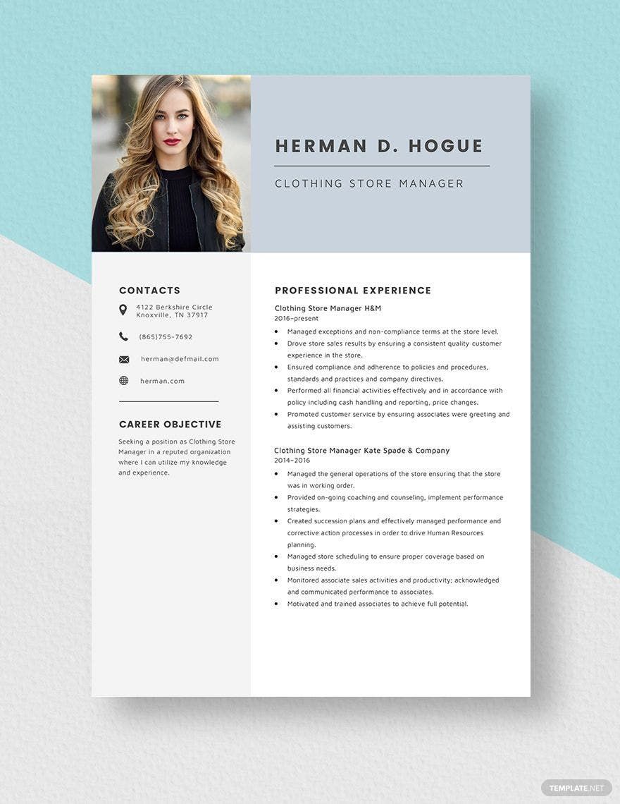 Clothing Store Manager Resume