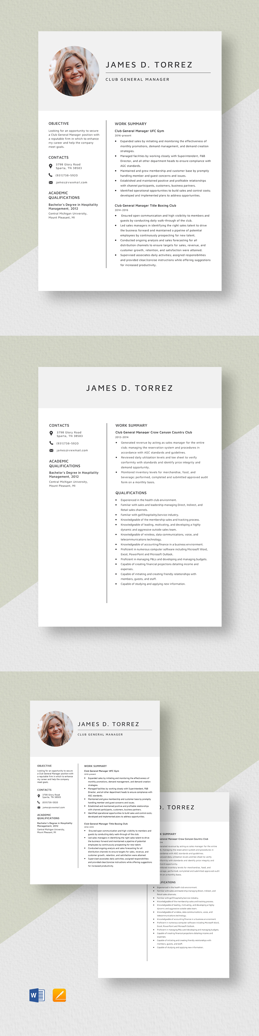 Club General Manager Resume Template