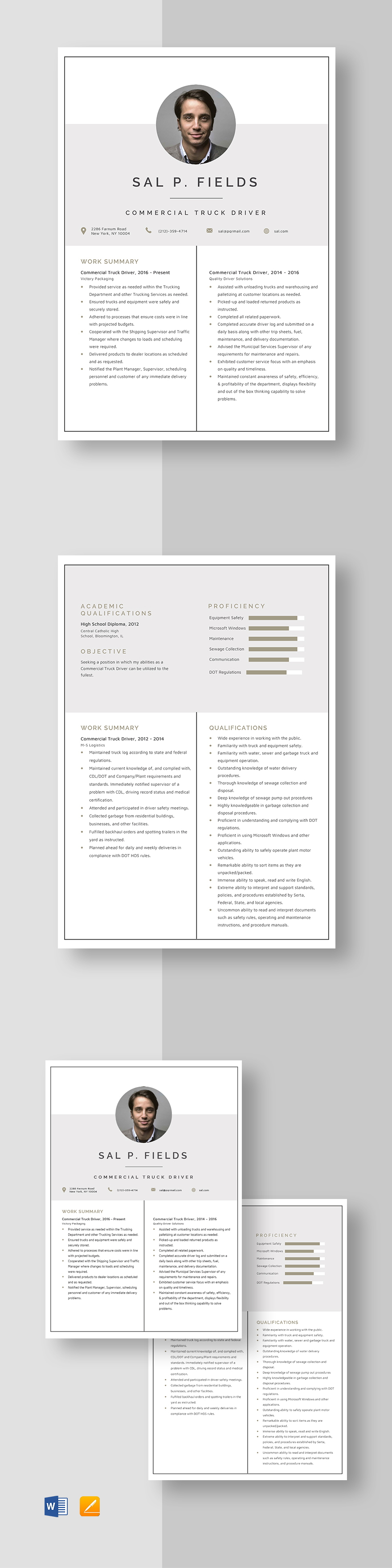 Commercial Truck Driver Resume Template