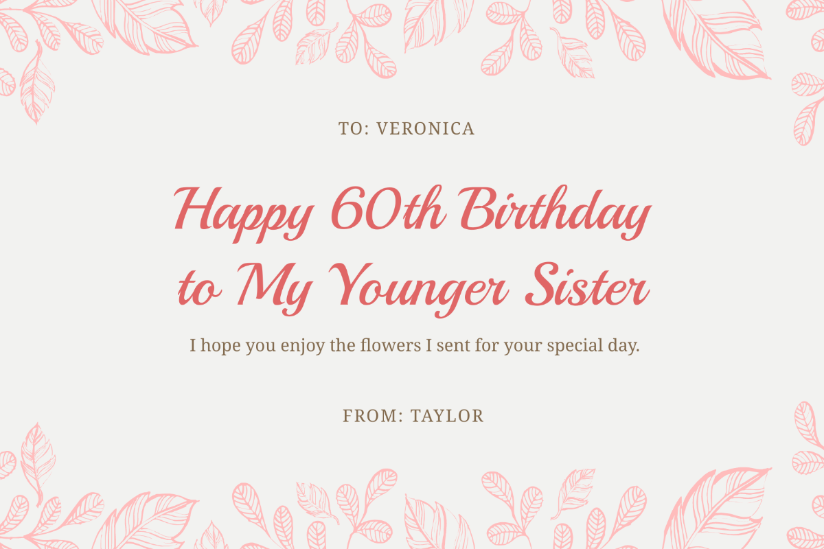 60th Birthday Card For Sister Template