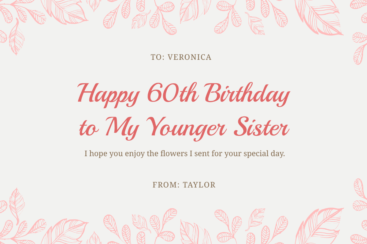 60th Birthday Card For Sister Template - Edit Online & Download