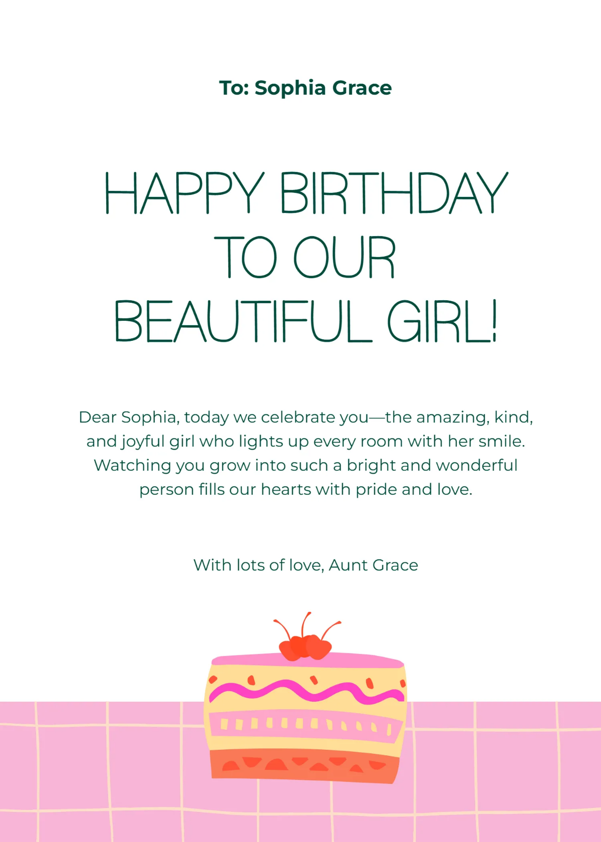 Free Personalized Birthday Card For Girl Template to Edit Online