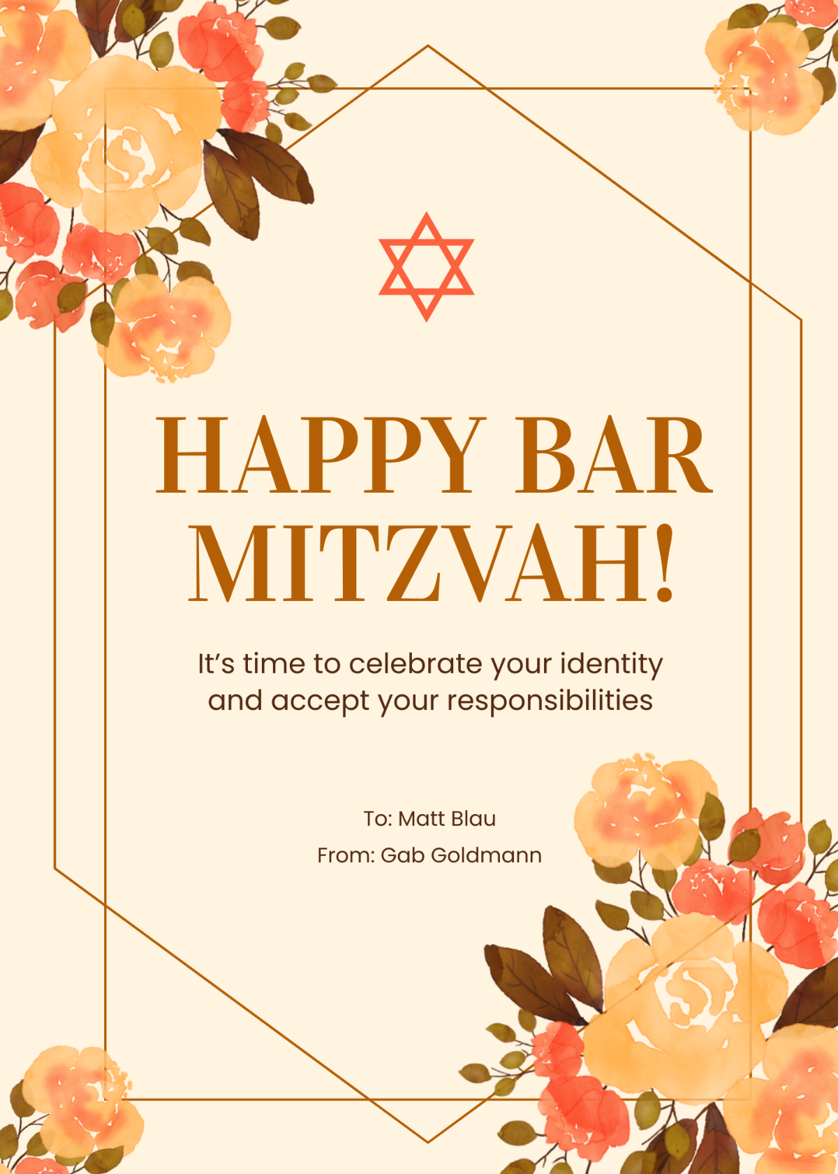 Floral Bar Mitzvah Card Template