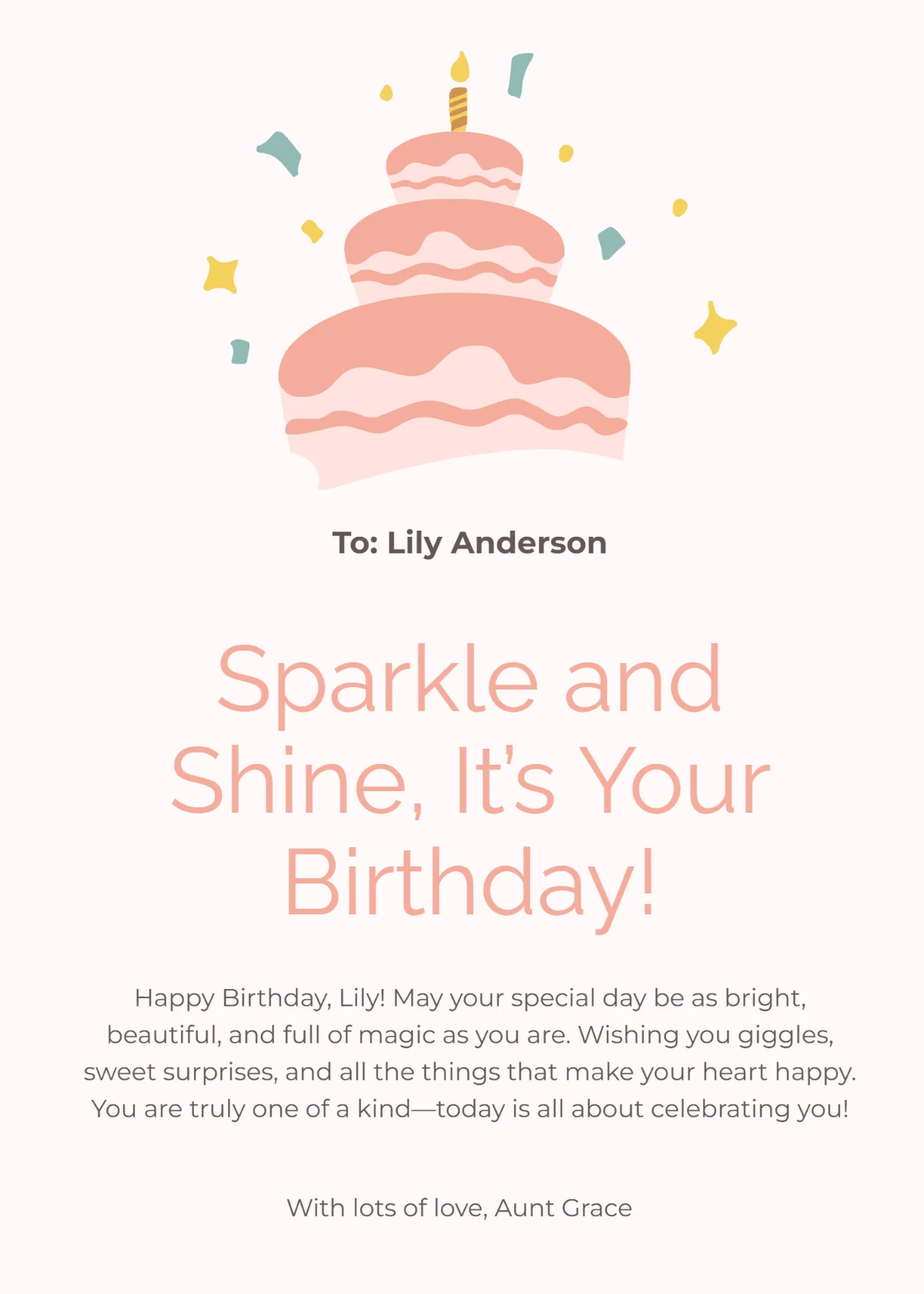 Free Happy Birthday Card For Girl Template to Edit Online