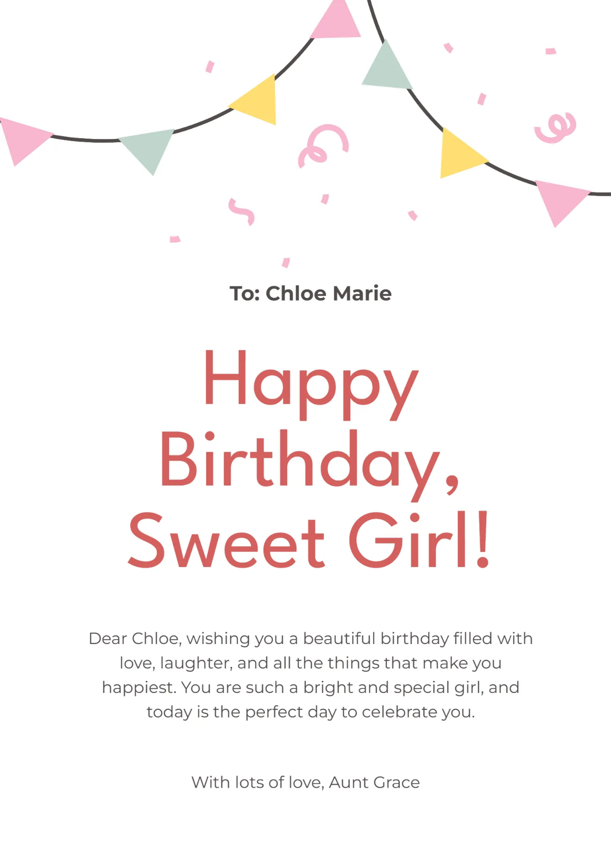 Free Simple Birthday Card For Girl Template to Edit Online