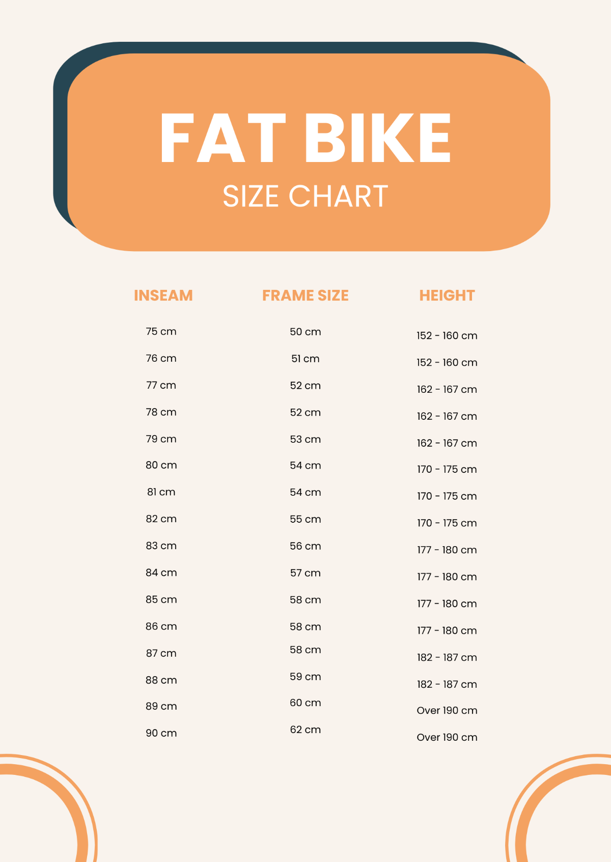 Fat Bike Size Chart Template