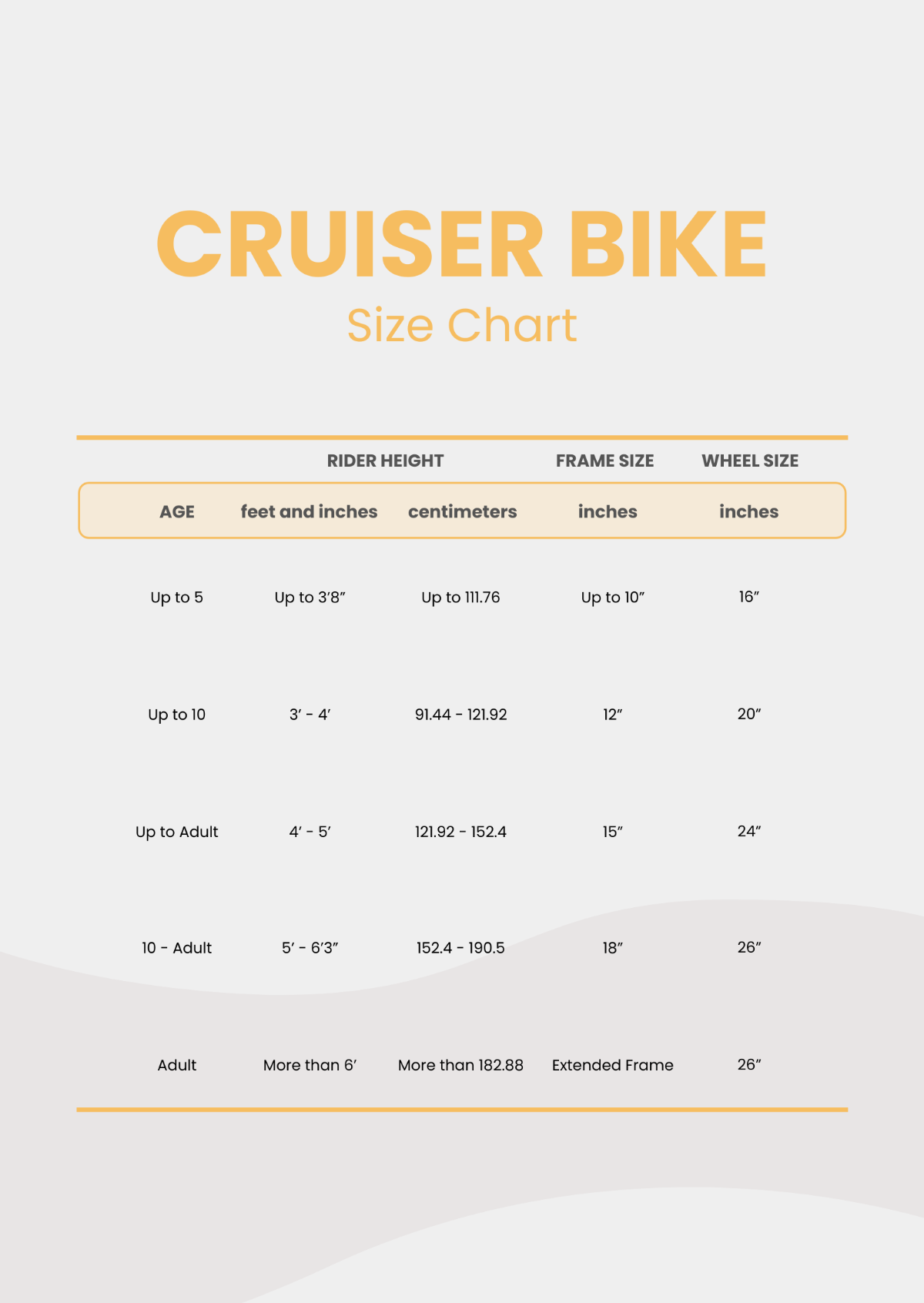 Free Cruiser Bike Size Chart Template