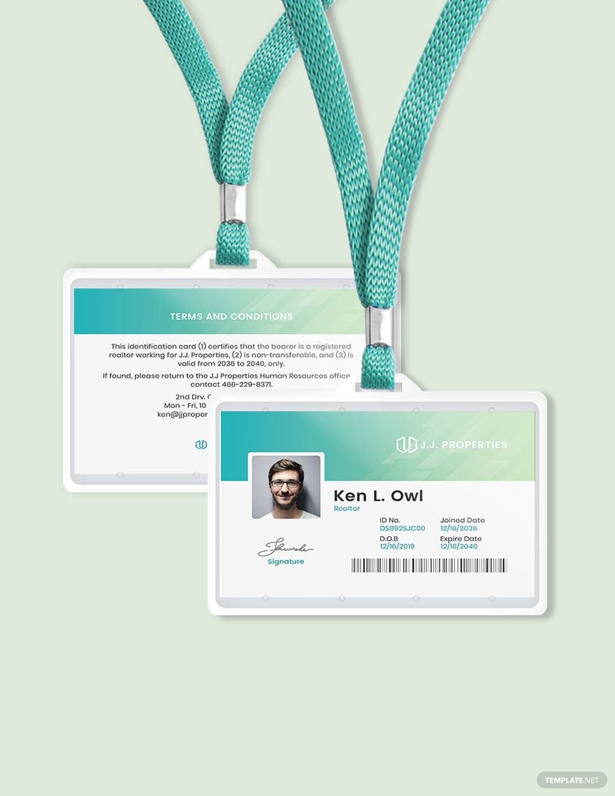 Modern Realtor ID Card Template in Word, Illustrator, PSD, Apple Pages, Publisher
