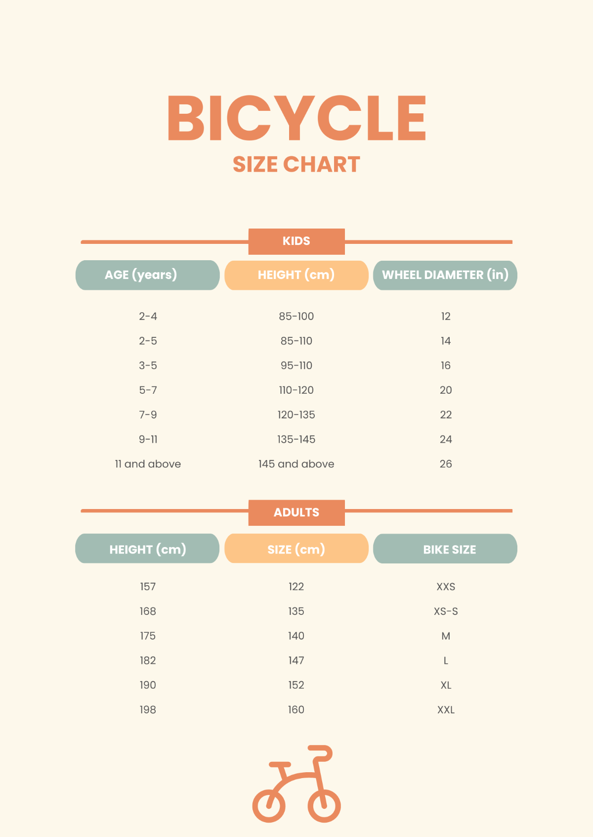 Bicycle Size Chart