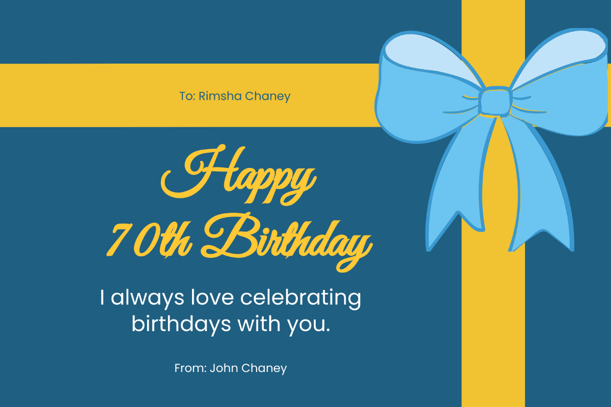 Free 70th Birthday Card for Her Template