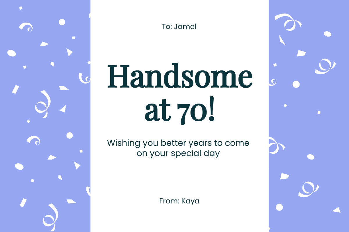 Free 70th Birthday Card for Him Template