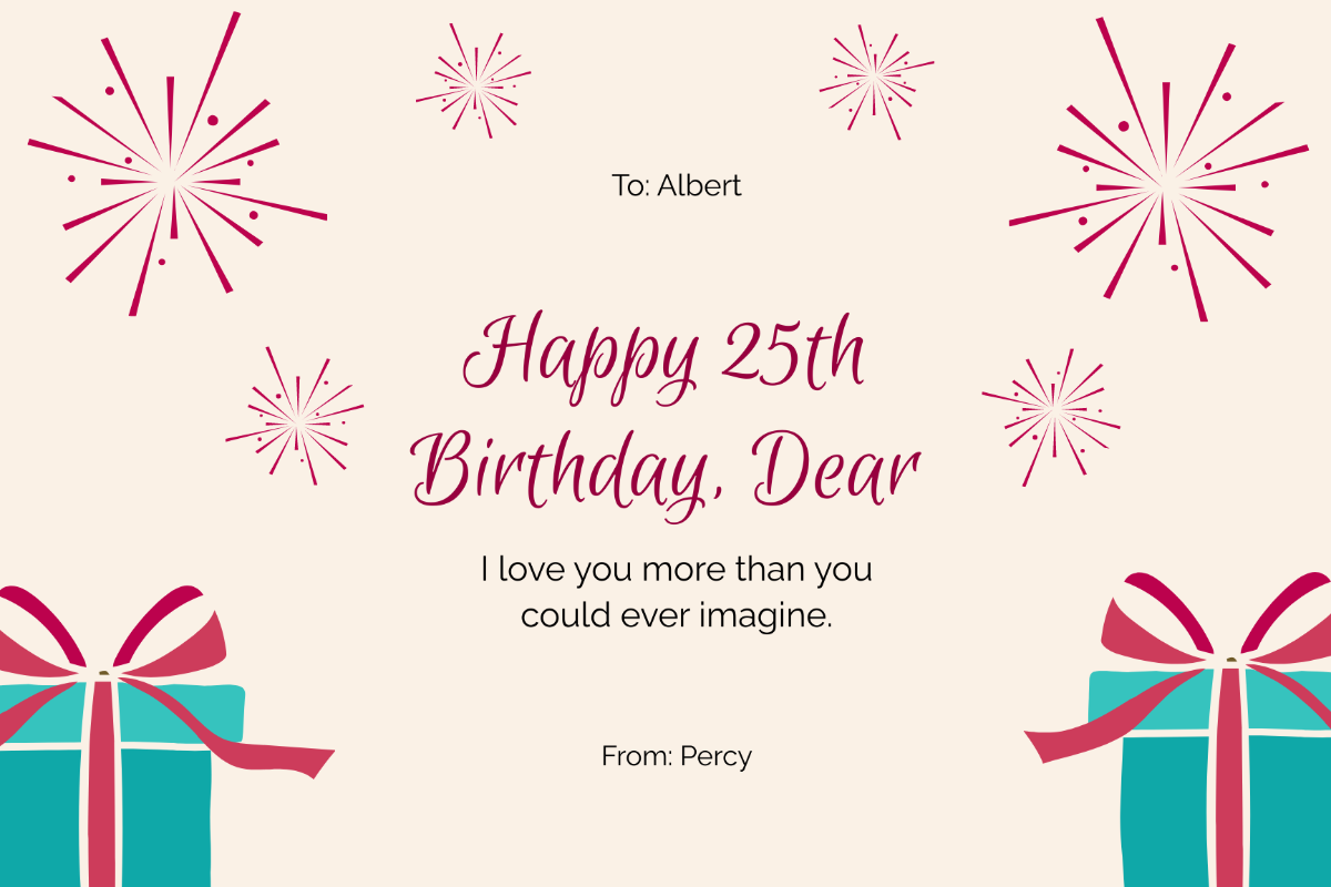 Free 25th Birthday Card For Husband Template