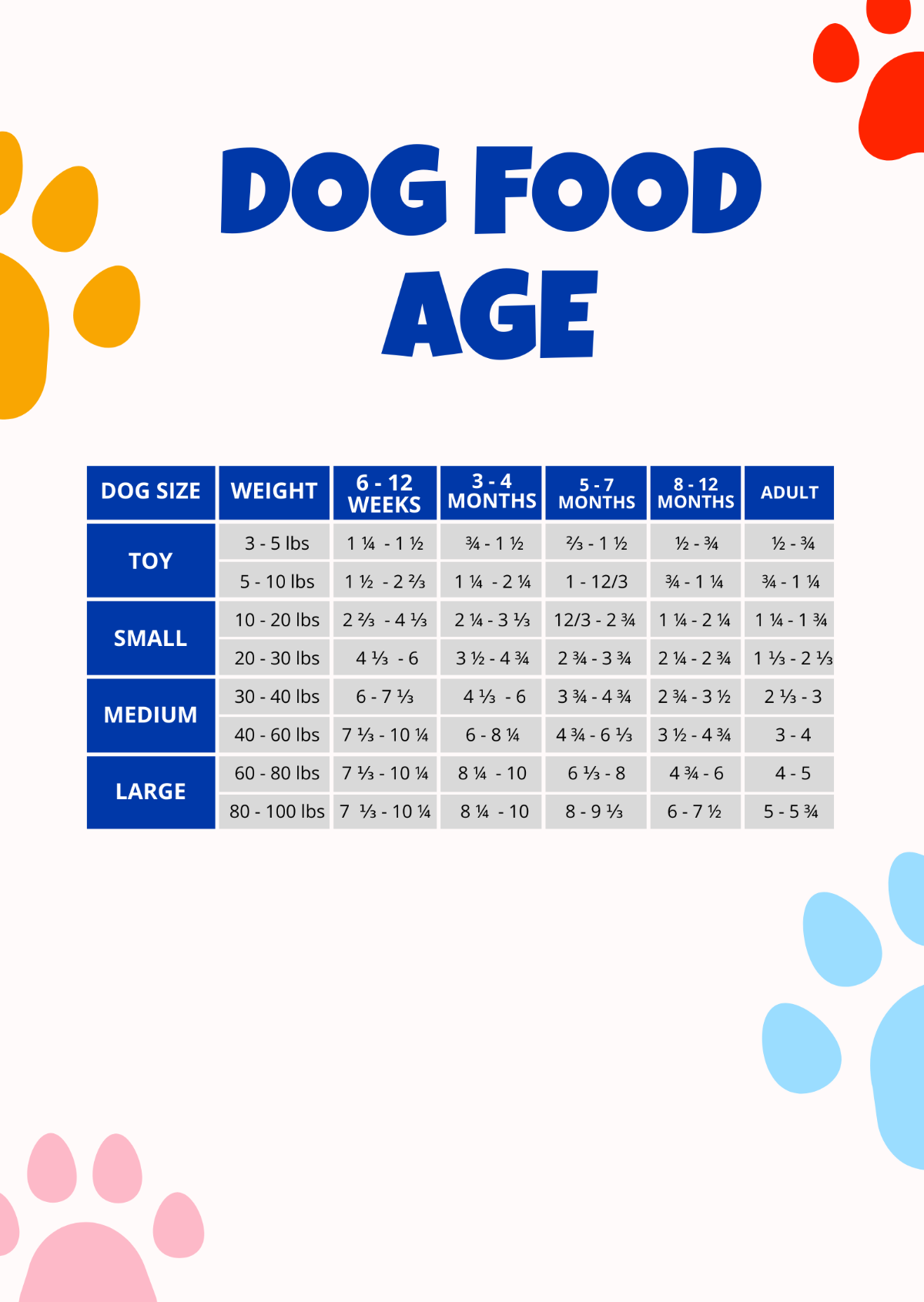 Dog Food Age Chart Template