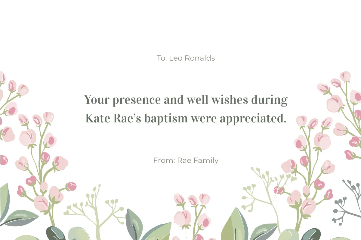 Free Floral Baptism Thank You Card Template to Edit Online