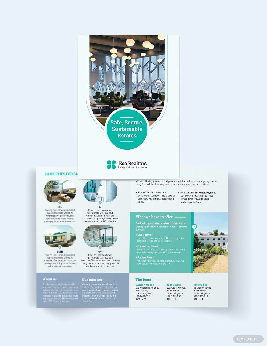 Commercial Rental Bi-Fold Brochure Template in Word, Google Docs, Illustrator, PSD, Apple Pages, Publisher, InDesign