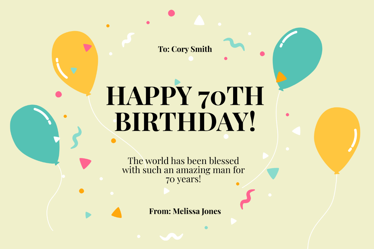 Personalised 70th Birthday Card Template
