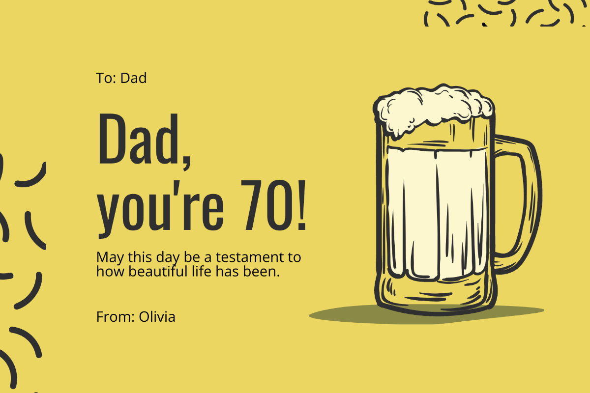 Free 70th Birthday Card for Dad Template