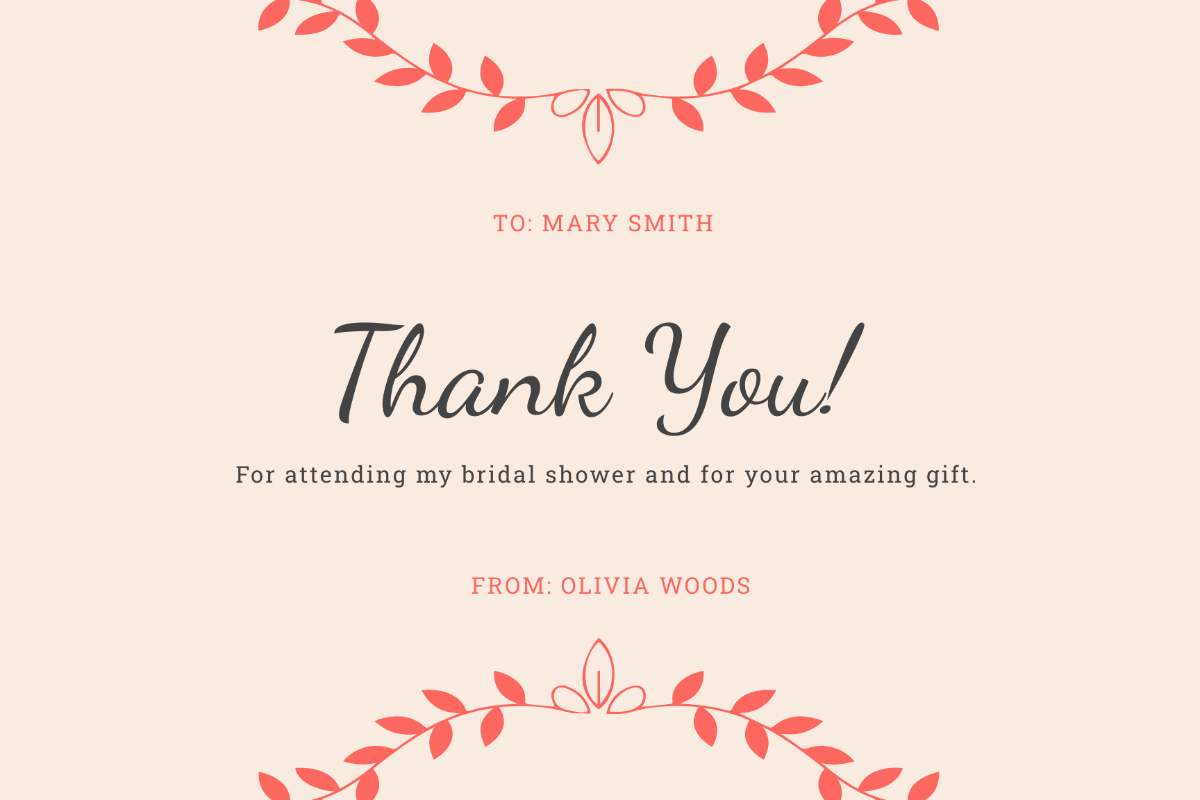 Bridal Shower Thank You For Gift Card Template