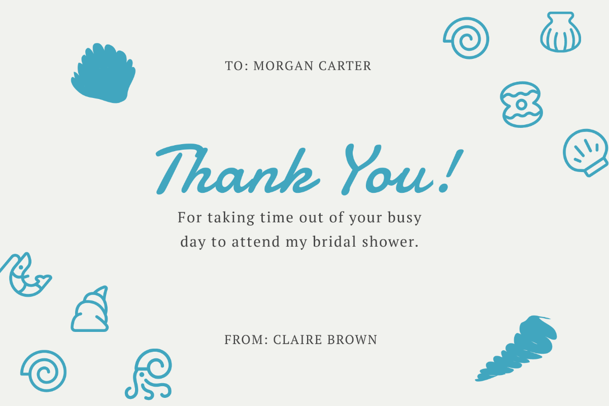 Free Beach Themed Bridal Shower Thank You Card Template