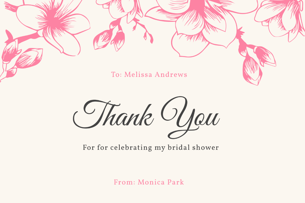 Sample Bridal Shower Thank You Card Template