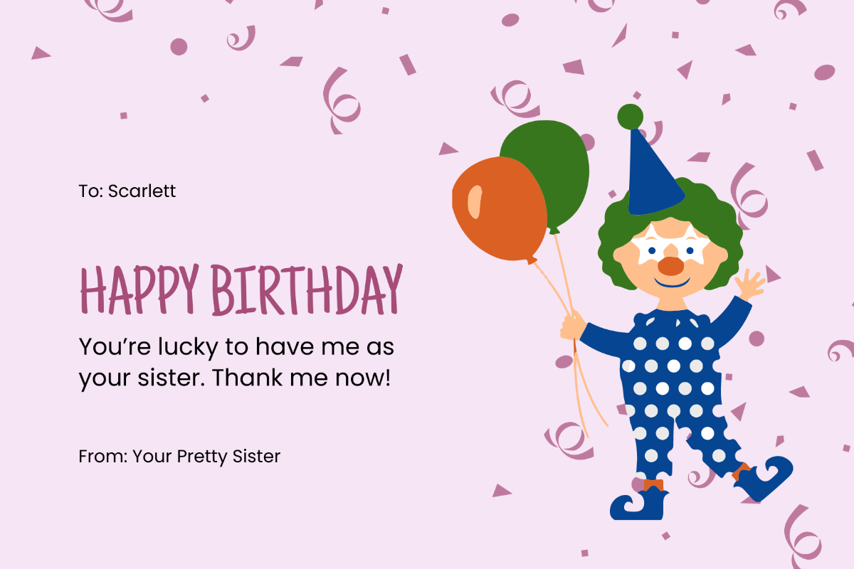 Funny Sister Birthday Card Template