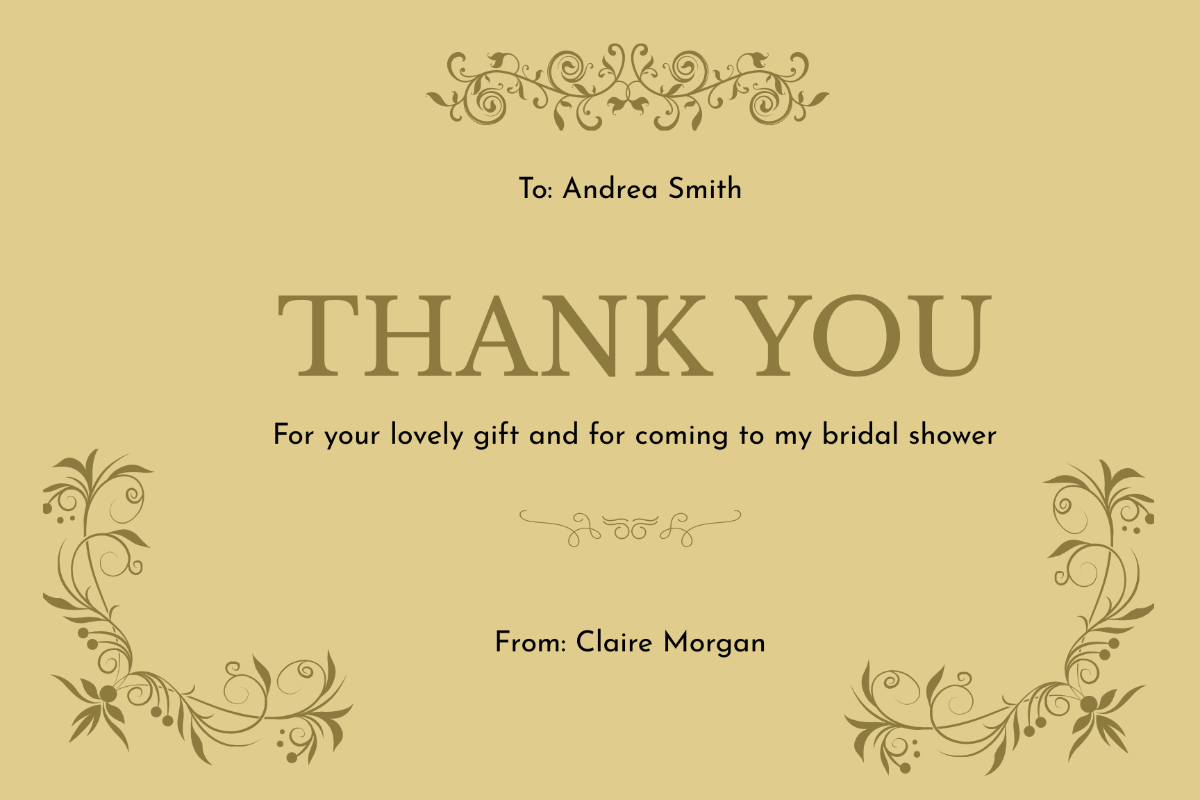 Vintage Bridal Shower Thank You Card Template