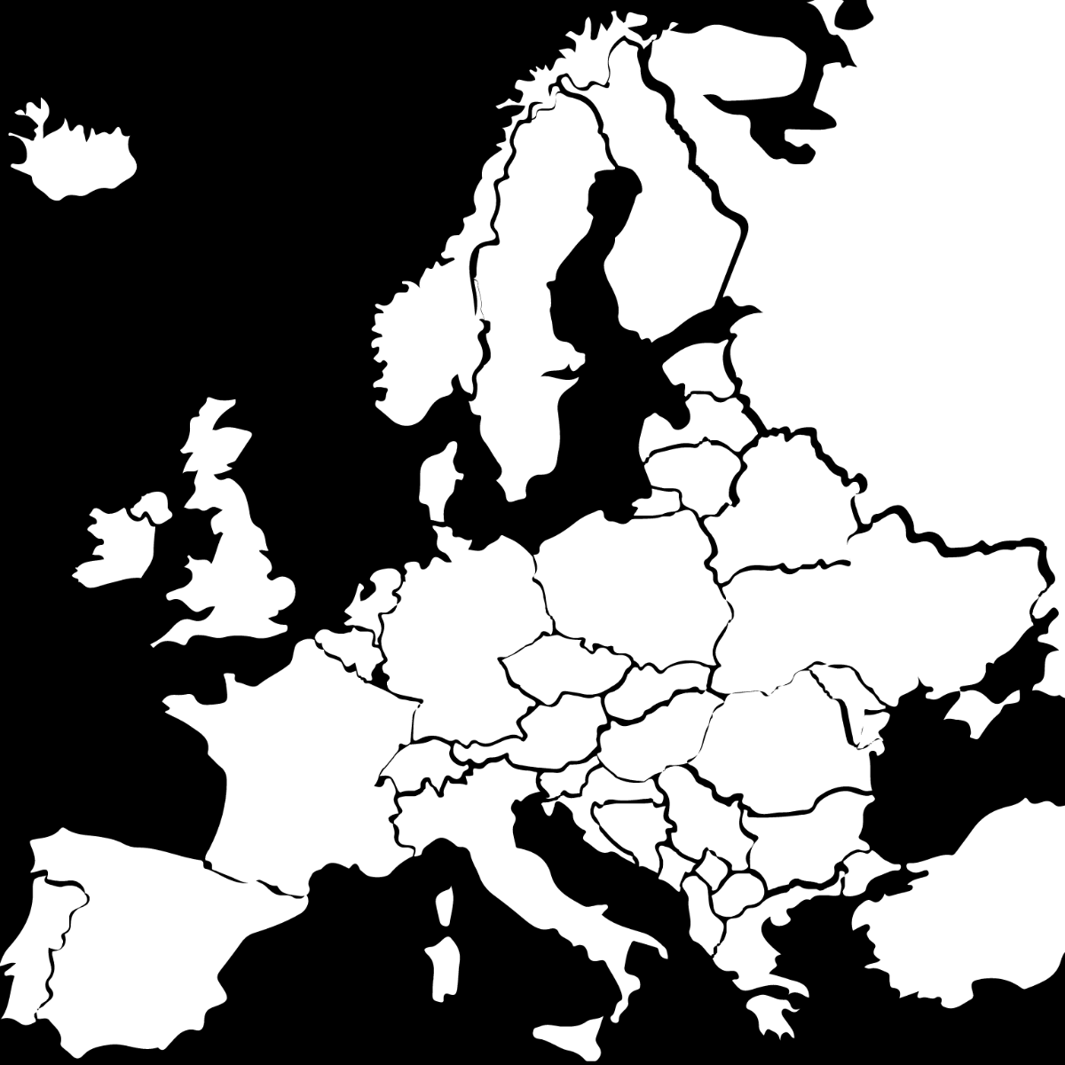 Black And White Europe Map Clipart