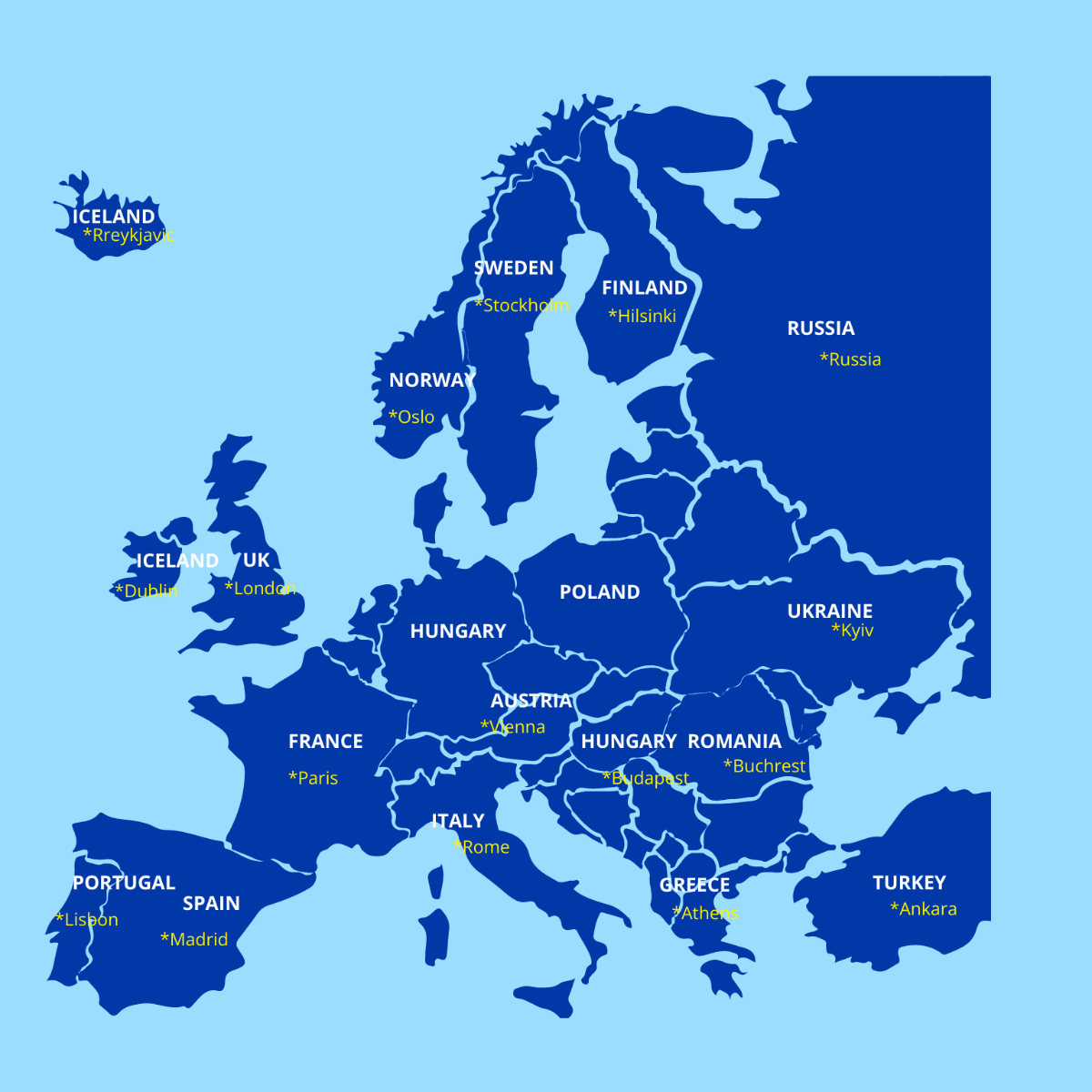 Europe Map Capitals Clipart Template - Edit Online & Download