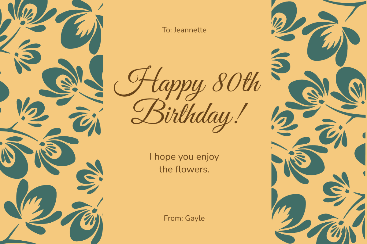 Free 80th Female Birthday Card Template
