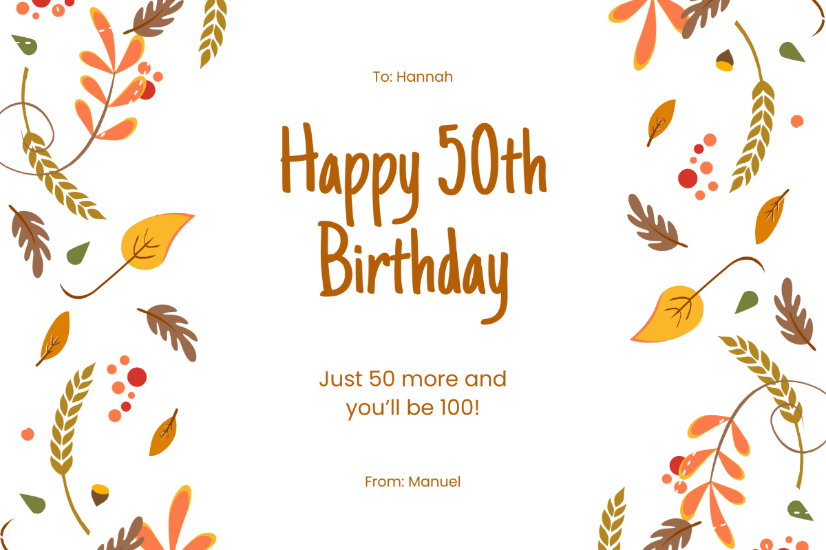 Free 50th Birthday Card Templates, Editable and Printable