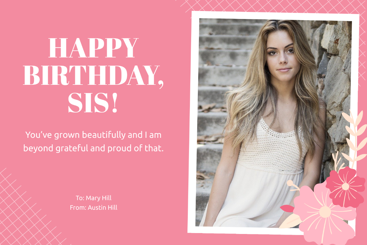 Free Birthday Greeting Card For Sister Template