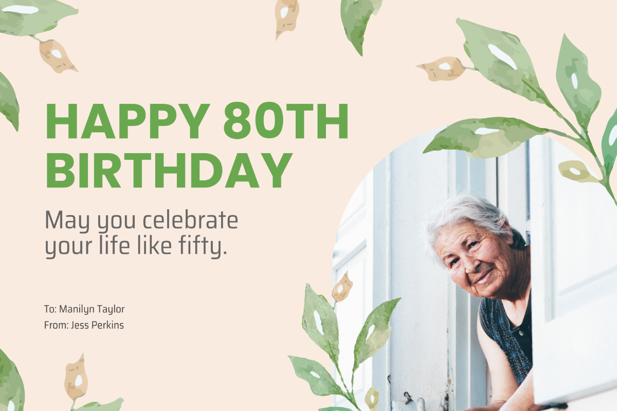 Free 80th Birthday Card Template