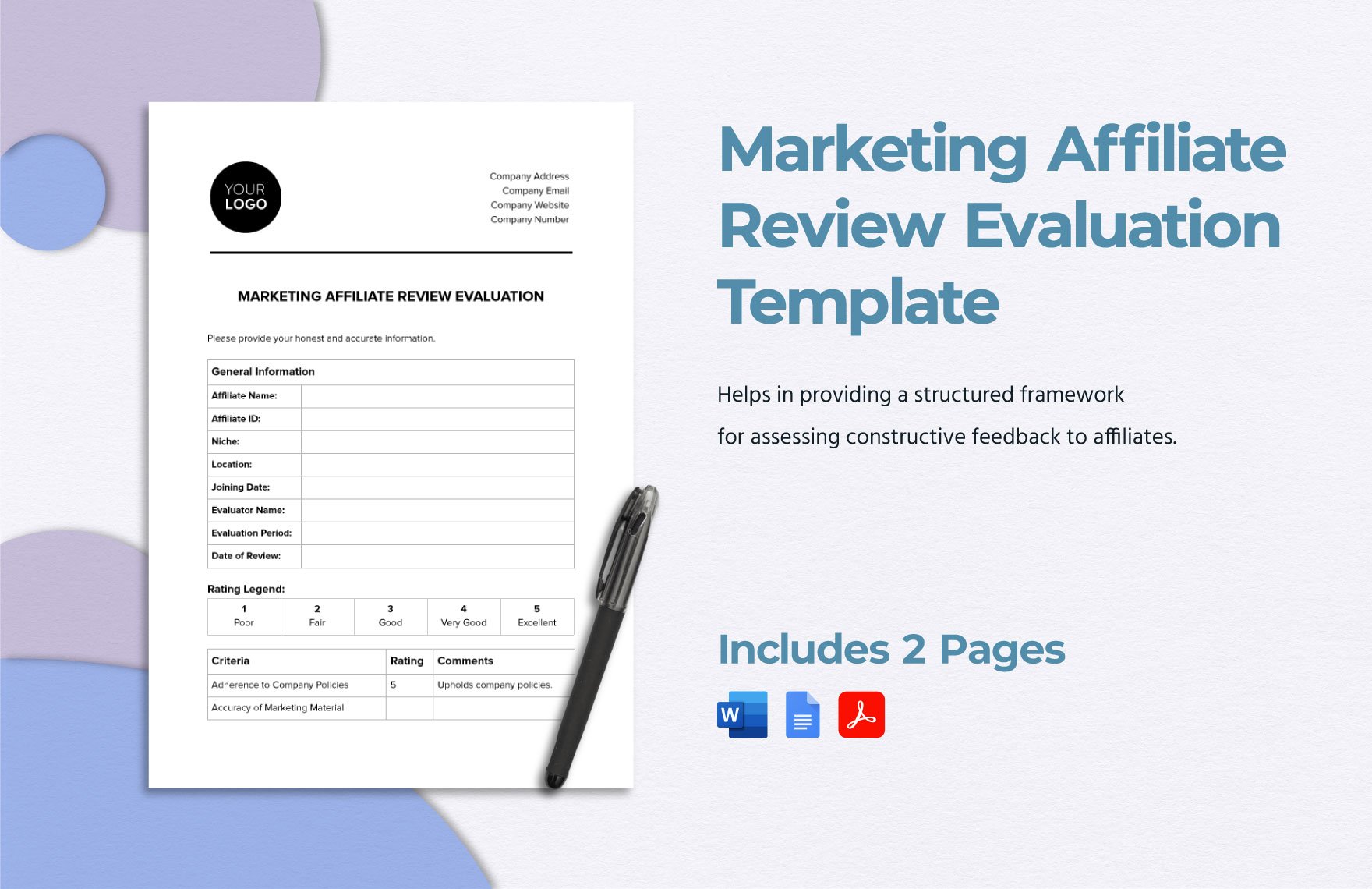Marketing Affiliate Review Evaluation Template