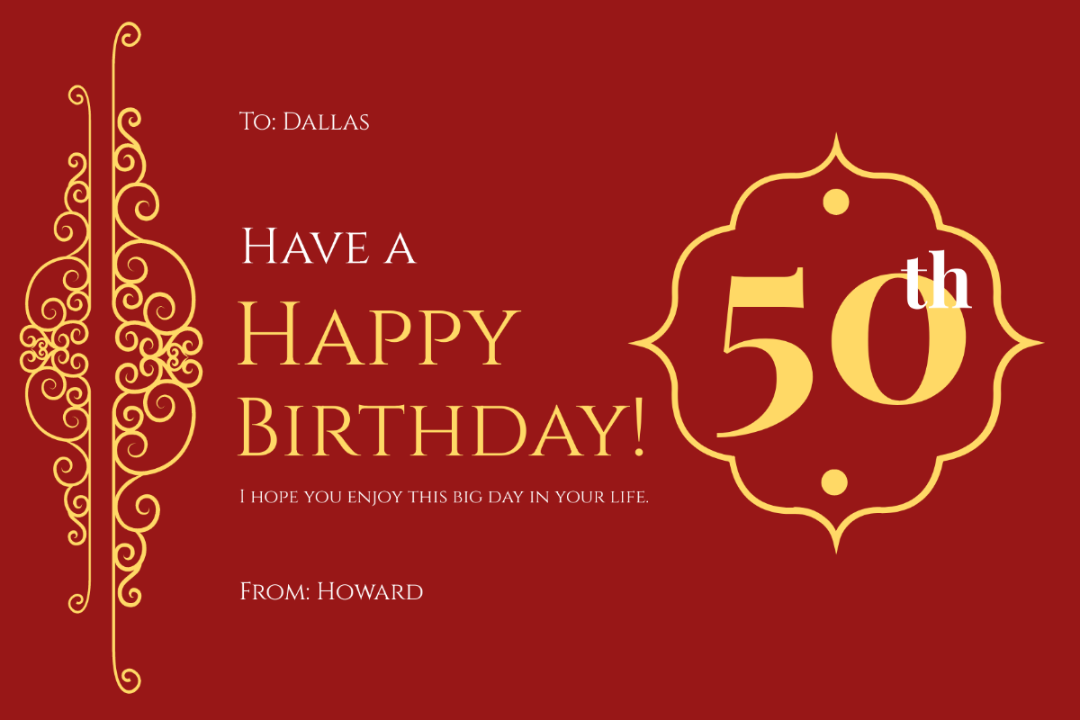 Free 50th Birthday Card Templates, Editable and Printable