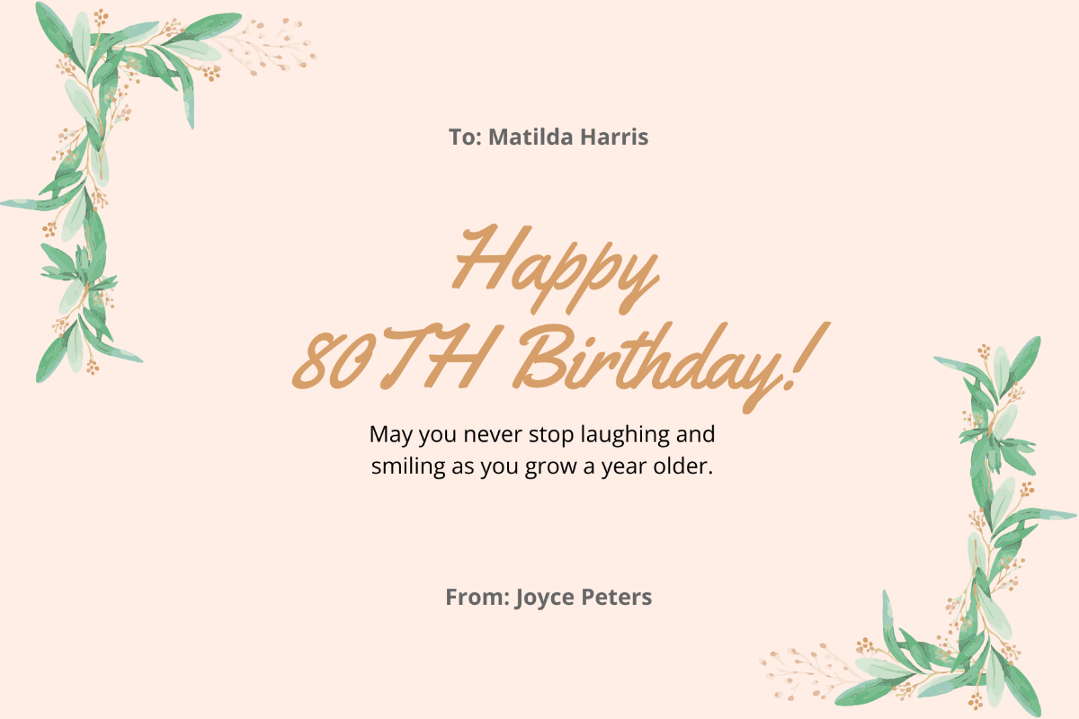 Free Happy 80th Birthday Card Template