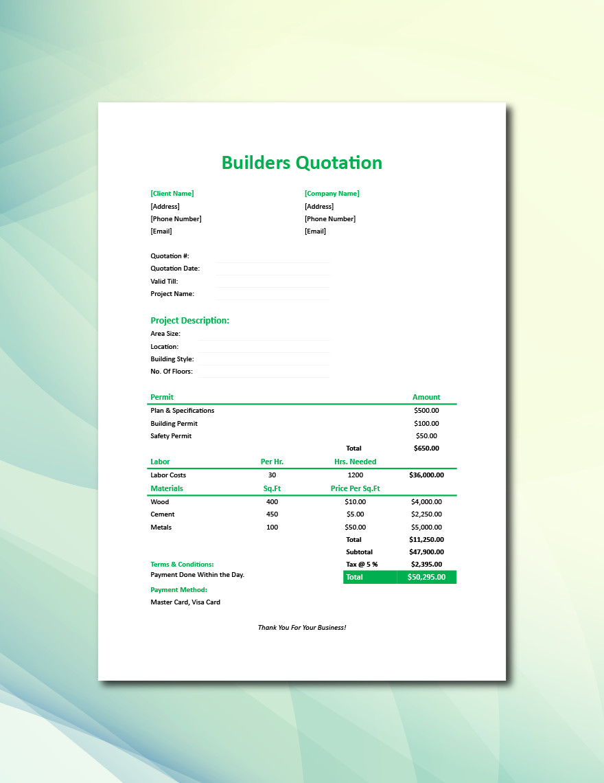 Builders Quotation Template - Download in Word, Google Docs, Excel, PDF ...