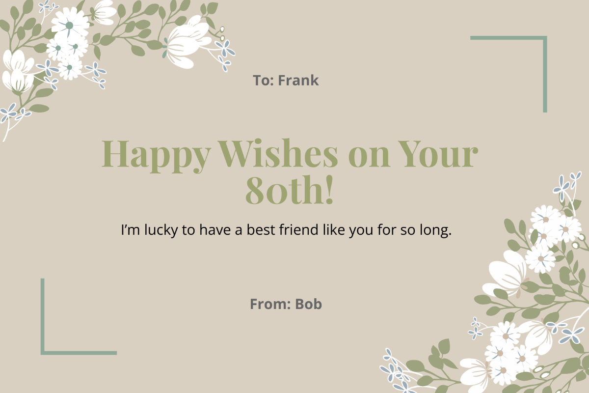 80th Birthday Card for Friend  Template