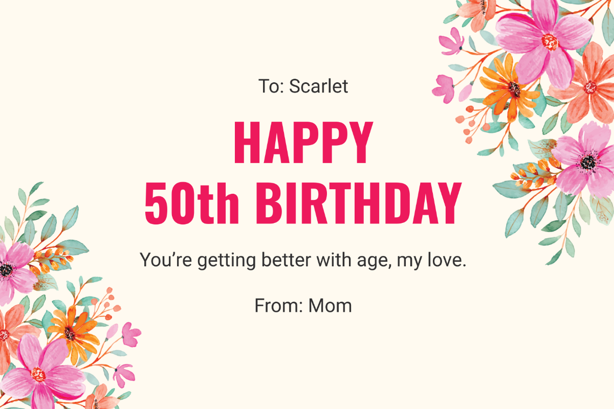 Free 50th Birthday Card For Daughter Template