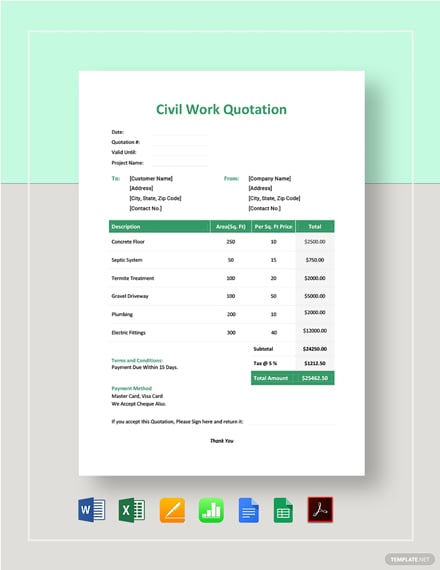 Civil Work Quotation Template Pdf Word Excel Google