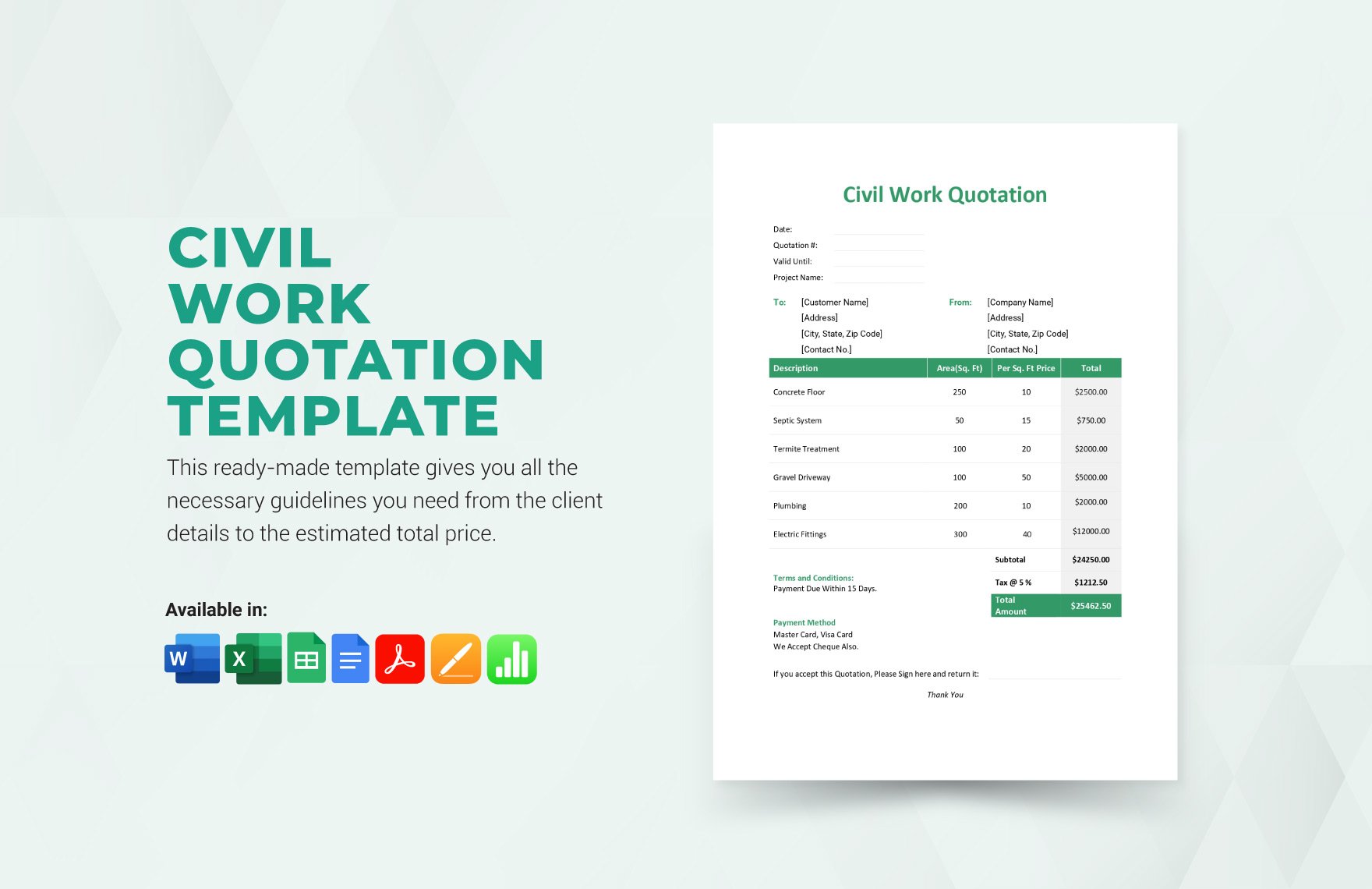 Civil Work Quotation Template