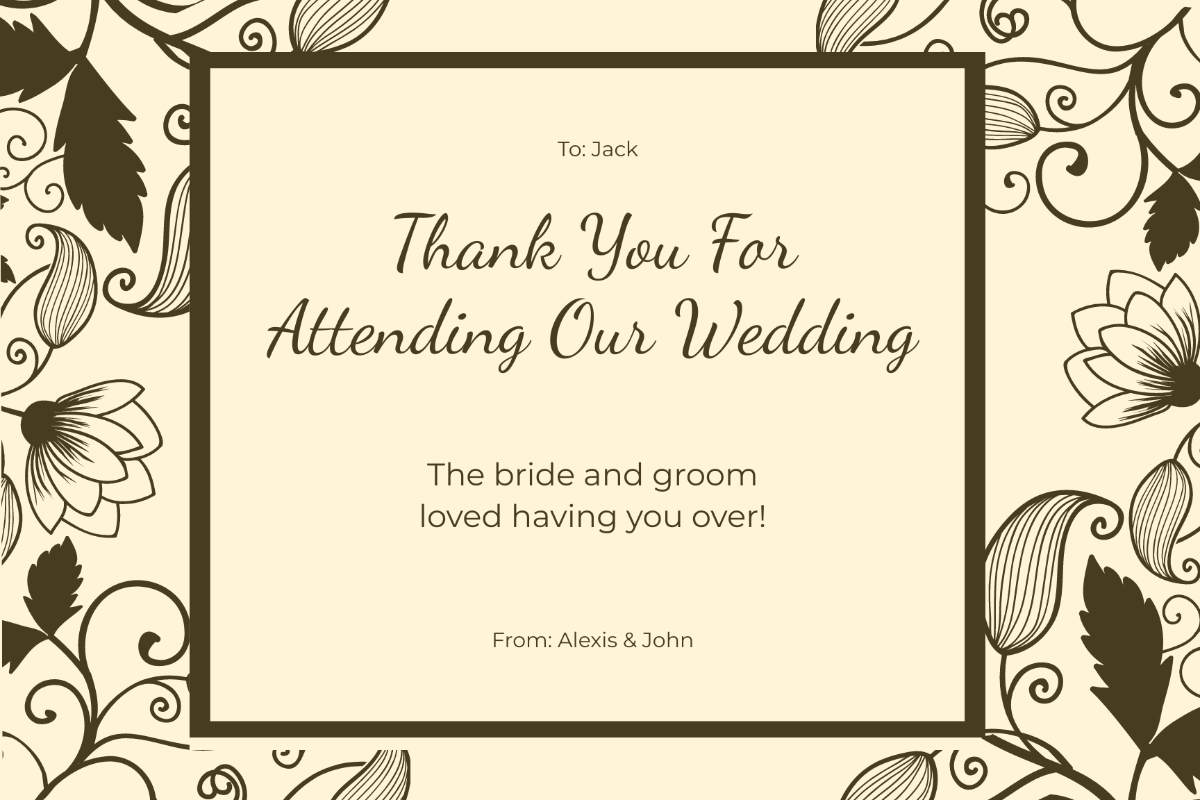 Free Thank You For Coming Wedding Card Template