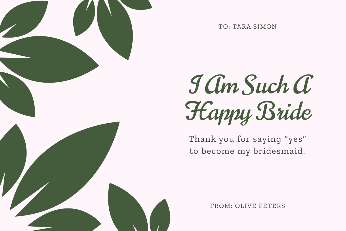 Free Thank You For Being My Bridesmaid Card Template