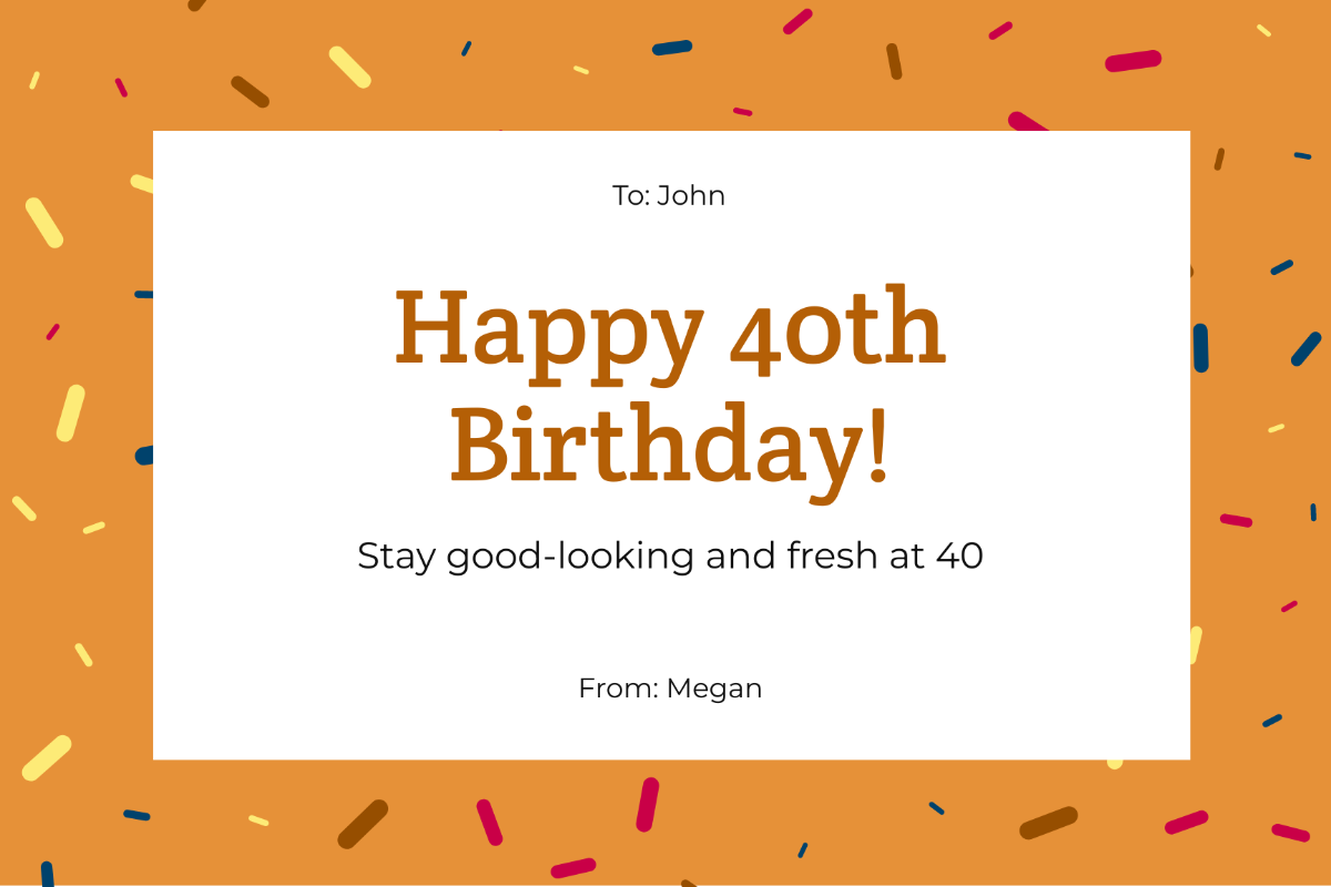 Free 40th Birthday Card For Him Template