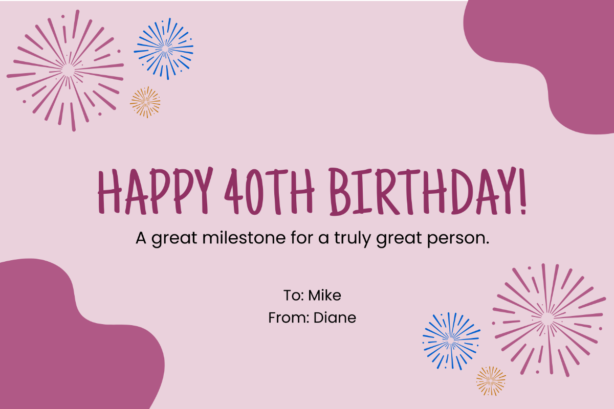 40th Birthday Greeting Card Template