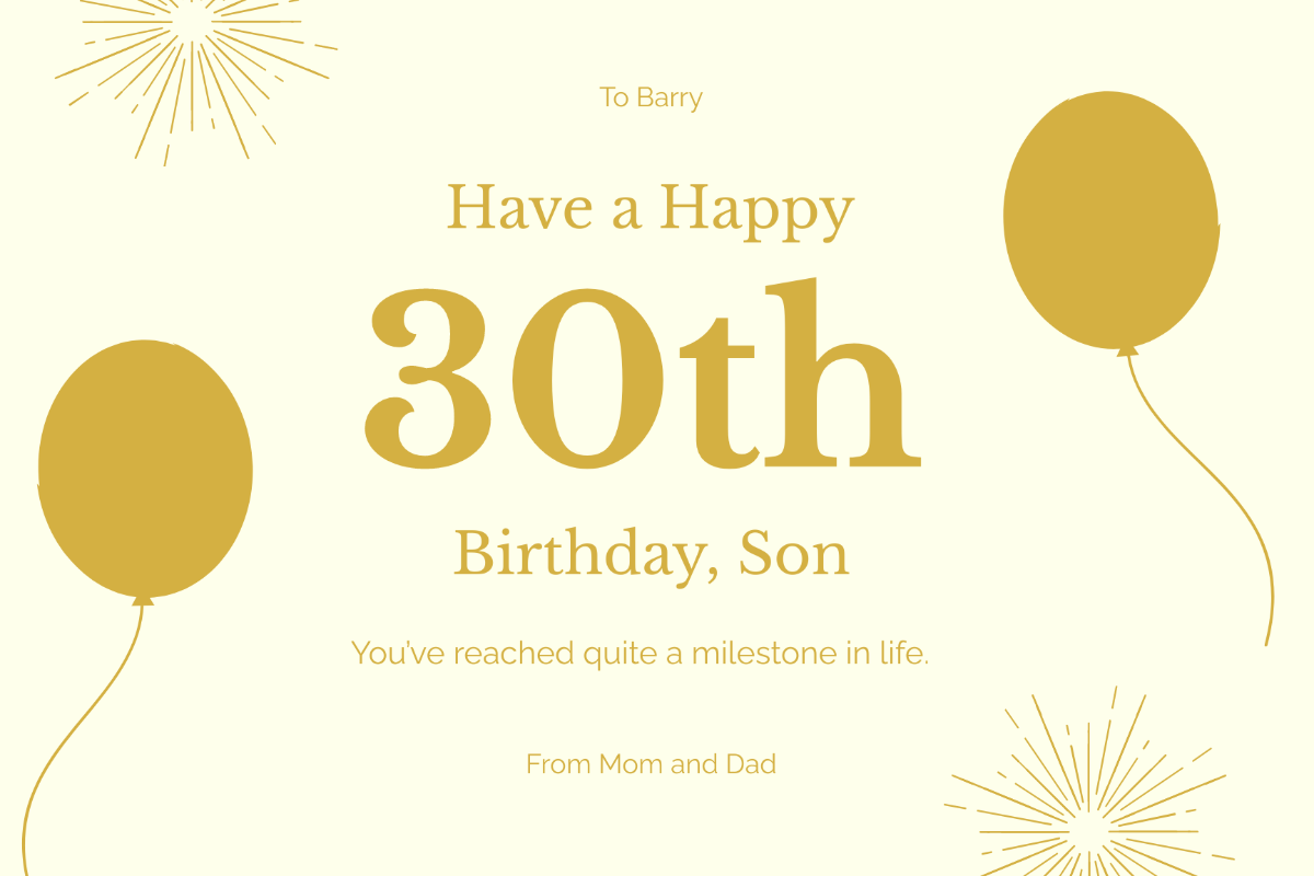 Son 30th Birthday Card Template - Edit Online & Download Example ...